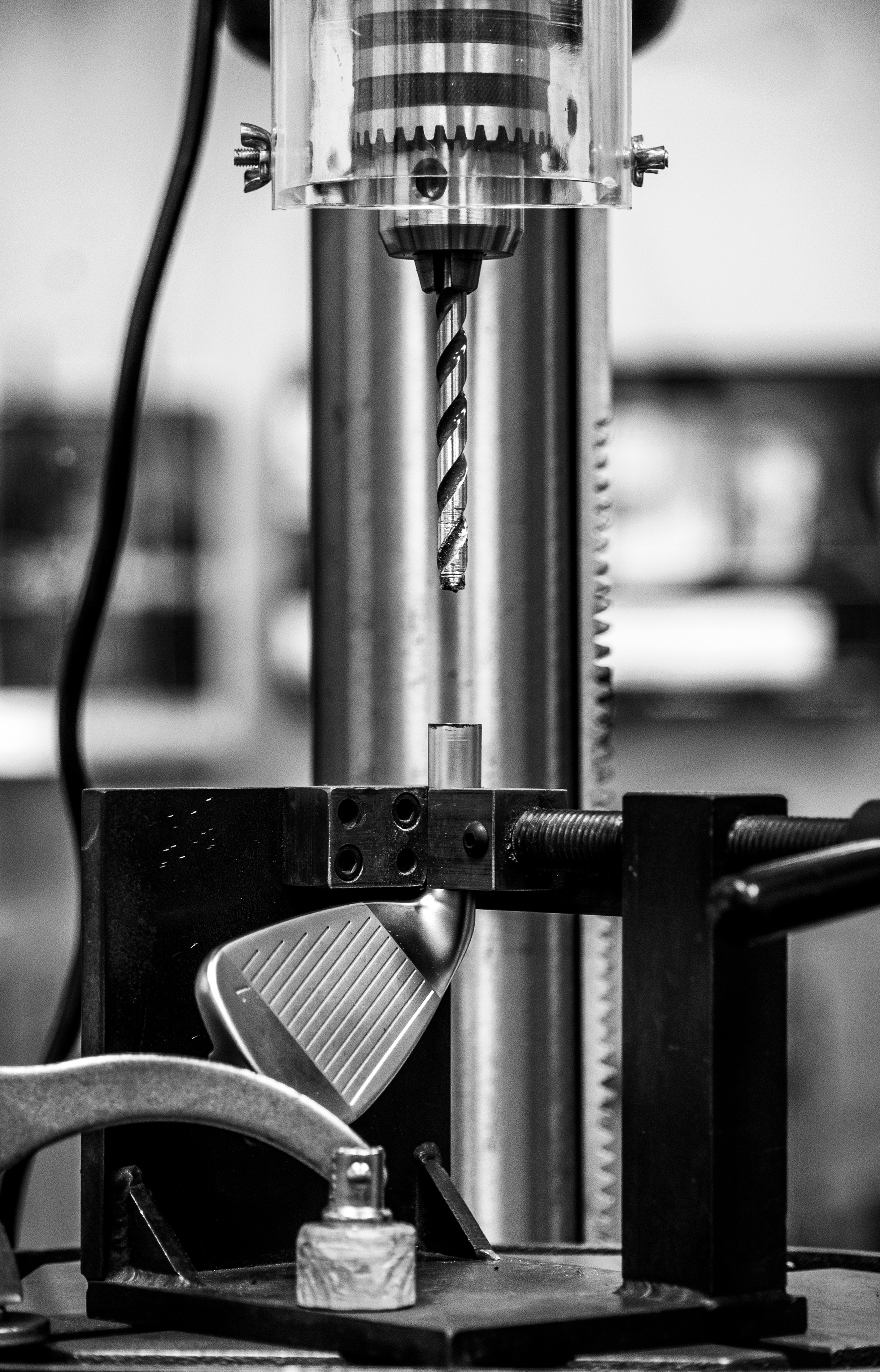 Drill press work at The Golf Station build shop